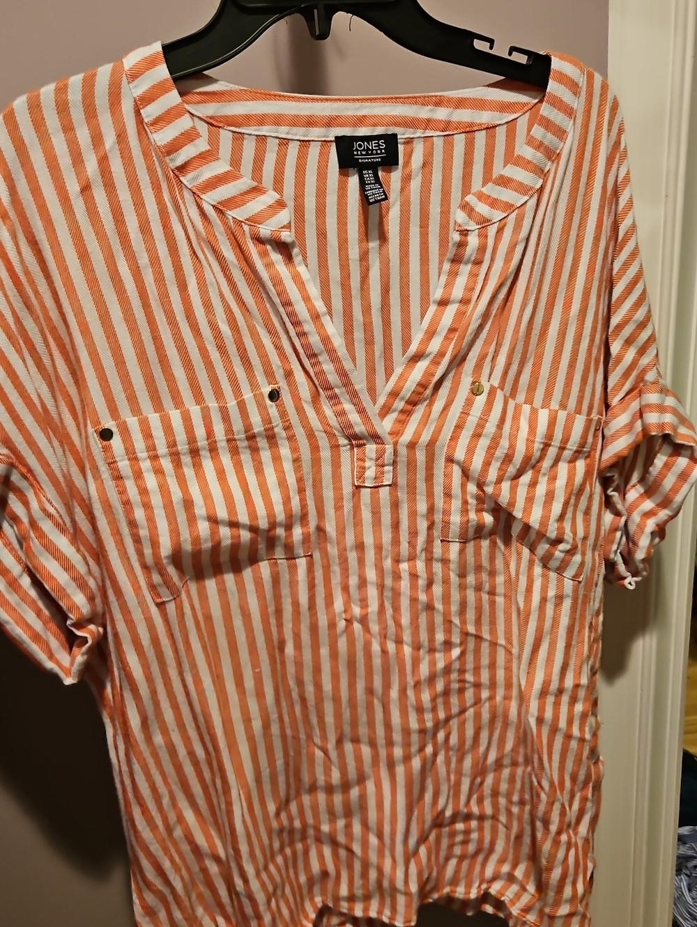 Jones New York Red & White Striped Womens Shirt